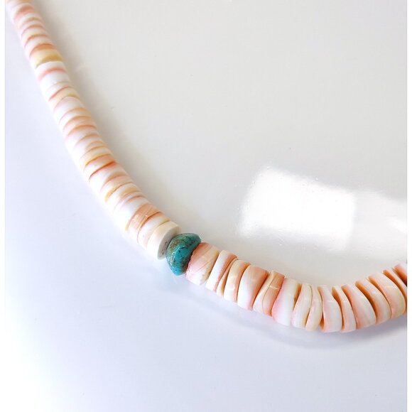 Native American Spiny Oyster Turquoise Necklace Graduated Heishi Sterling Beads - Picture 6 of 9